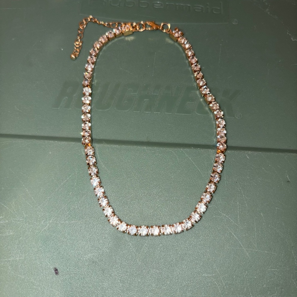 NWOT Boho Tennis Chain Necklace Choker Gold Rhinestone